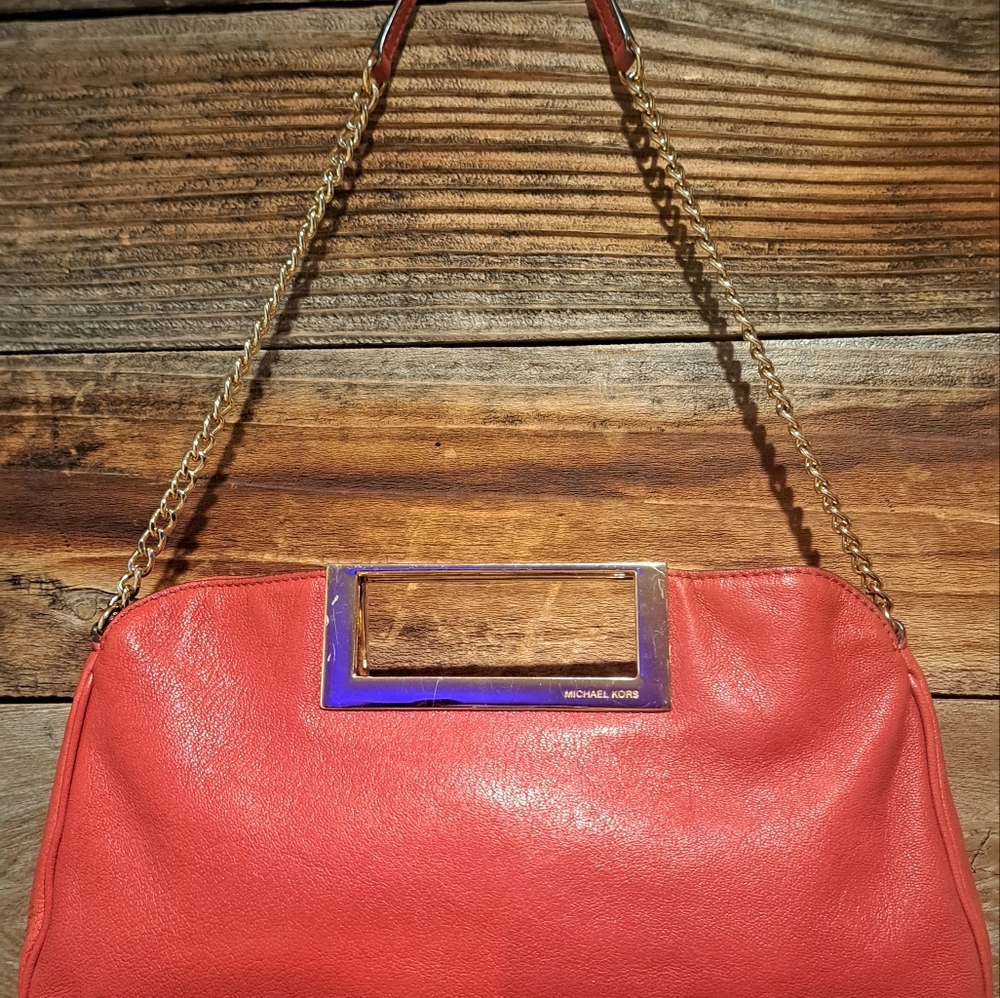 Michael Kors Red Leather & Gold Clutch Bag *Pre-Owned, light use* - Picture 2 of 11